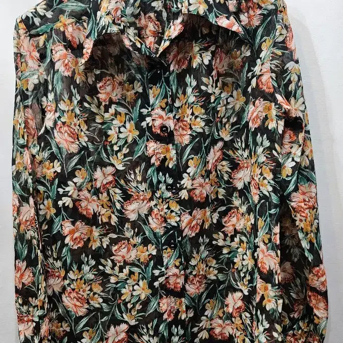 [BUNJANG] Vintage Black Floral Chiffon Blouse / 일본빈티지 검정 꽃무늬  쉬폰블라우스 M  ss1