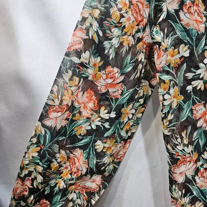 [BUNJANG] Vintage Black Floral Chiffon Blouse / 일본빈티지 검정 꽃무늬  쉬폰블라우스 M  ss1