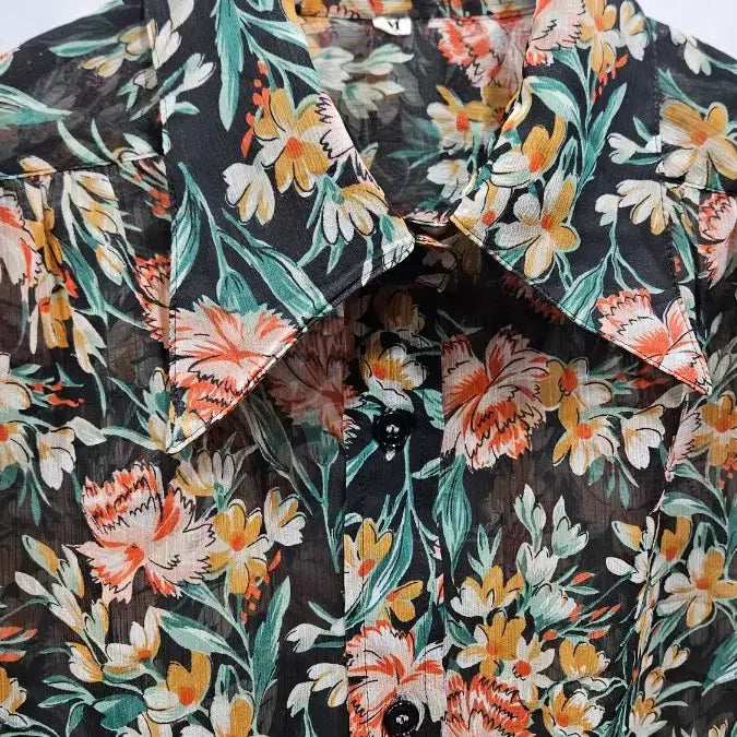 [BUNJANG] Vintage Black Floral Chiffon Blouse / 일본빈티지 검정 꽃무늬  쉬폰블라우스 M  ss1
