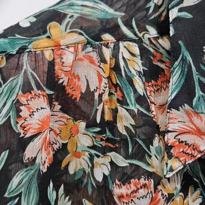 [BUNJANG] Vintage Black Floral Chiffon Blouse / 일본빈티지 검정 꽃무늬  쉬폰블라우스 M  ss1