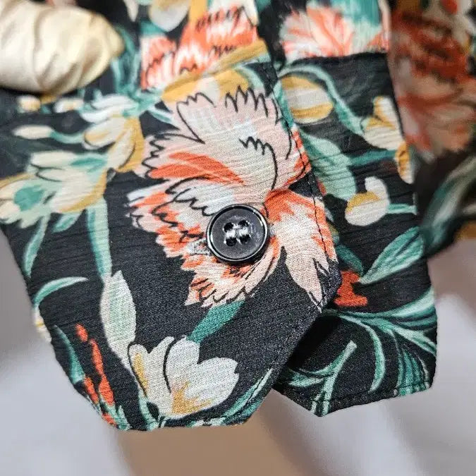 [BUNJANG] Vintage Black Floral Chiffon Blouse / 일본빈티지 검정 꽃무늬  쉬폰블라우스 M  ss1