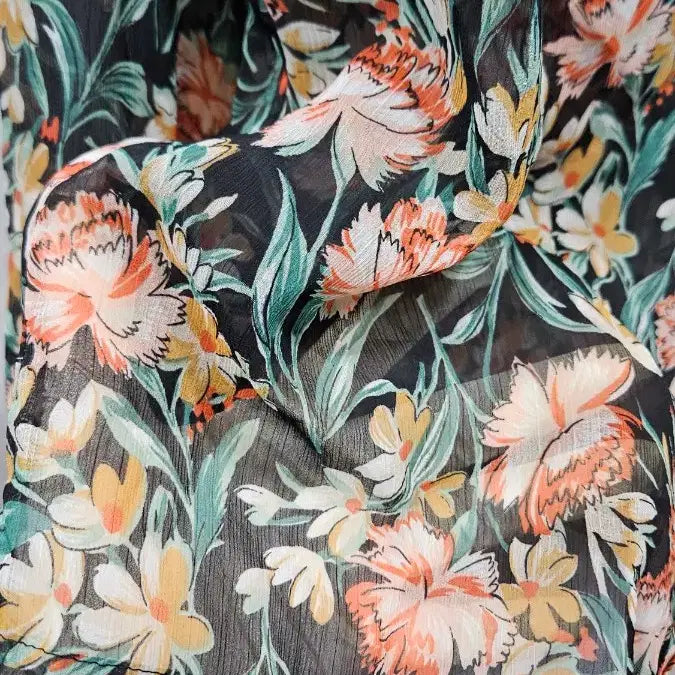 [BUNJANG] Vintage Black Floral Chiffon Blouse / 일본빈티지 검정 꽃무늬  쉬폰블라우스 M  ss1