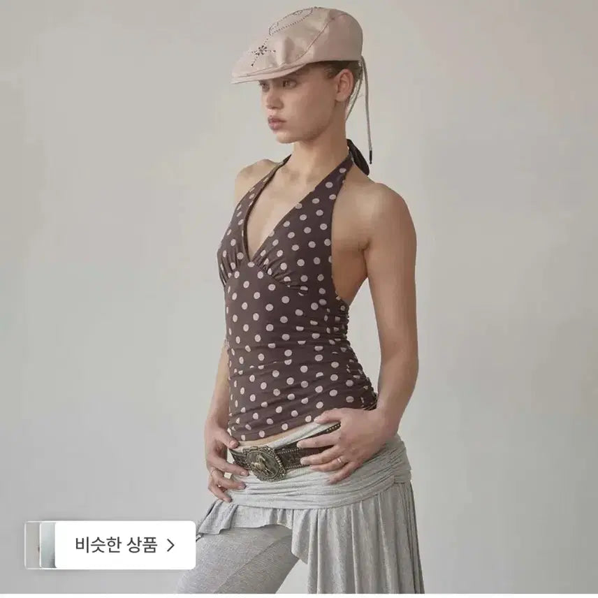[BUNJANG] Sculptor Brown Dot Halter Neck Top / 스컬프터 브라운 도트 홀터넥 탑