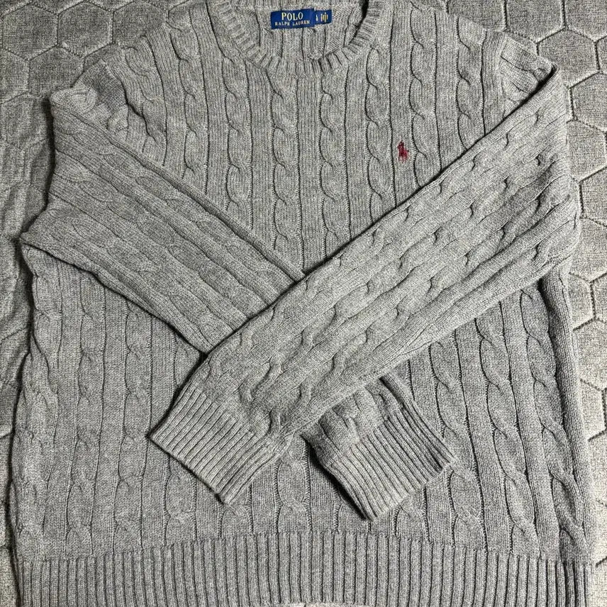 [BUNJANG] Polo Charcoal Cable Knit Sweater / 폴로 케이블 니트 차콜 꽈배기