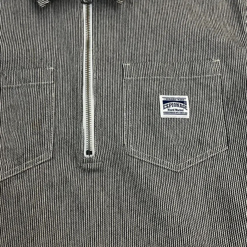 [BUNJANG] Espionage Stripe Half-Zip Short Sleeve Shirt - Black / 에스피오나지 스트라이프 반집업 반팔 셔츠 블랙 