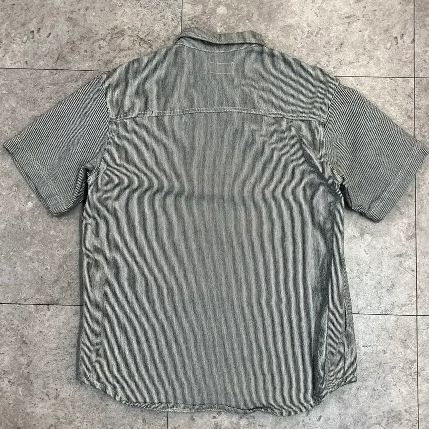 [BUNJANG] Espionage Stripe Half-Zip Short Sleeve Shirt - Black / 에스피오나지 스트라이프 반집업 반팔 셔츠 블랙 