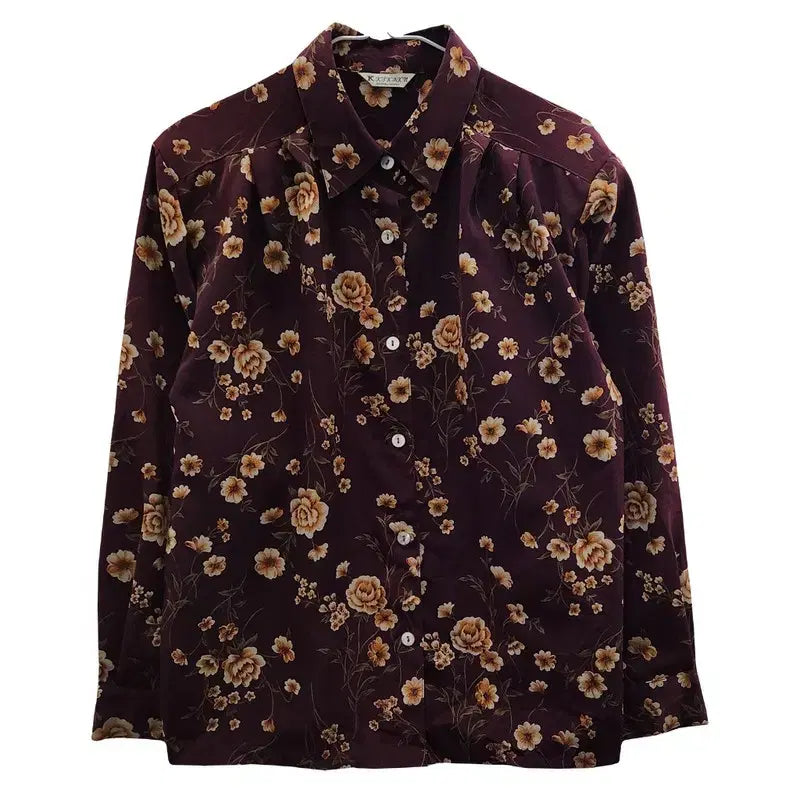 [BUNJANG] Vintage Cottage Avant-Garde Floral Blouse / 빈티지 코티지 아방가르드 플라워 와인브라운 블라우스