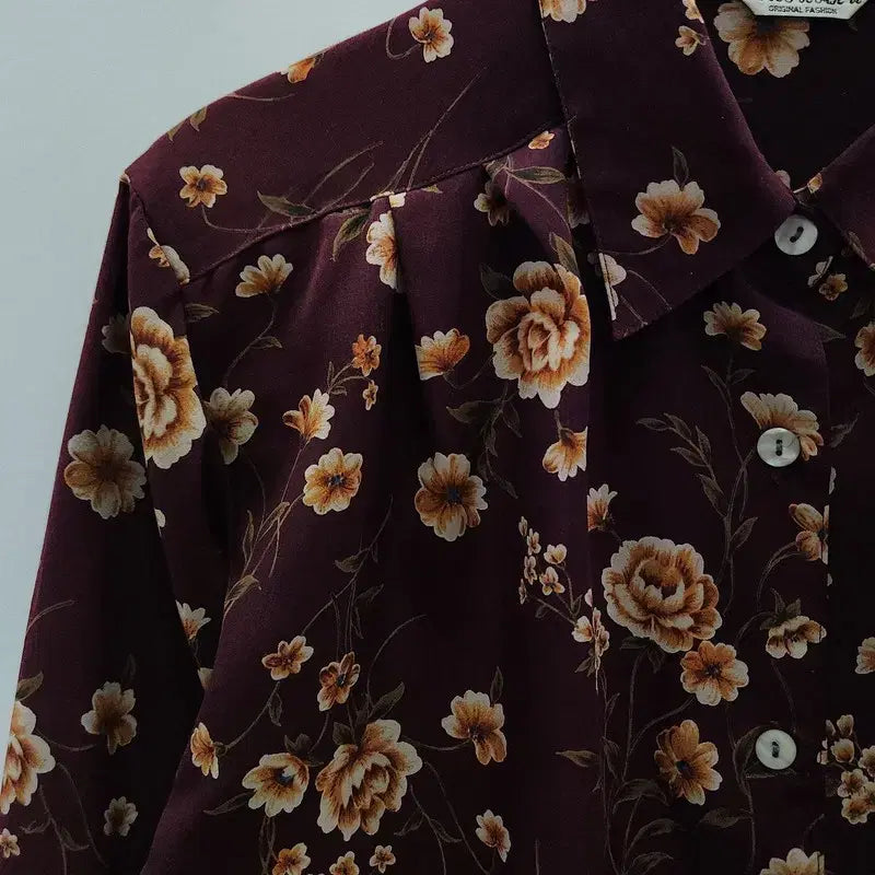 [BUNJANG] Vintage Cottage Avant-Garde Floral Blouse / 빈티지 코티지 아방가르드 플라워 와인브라운 블라우스