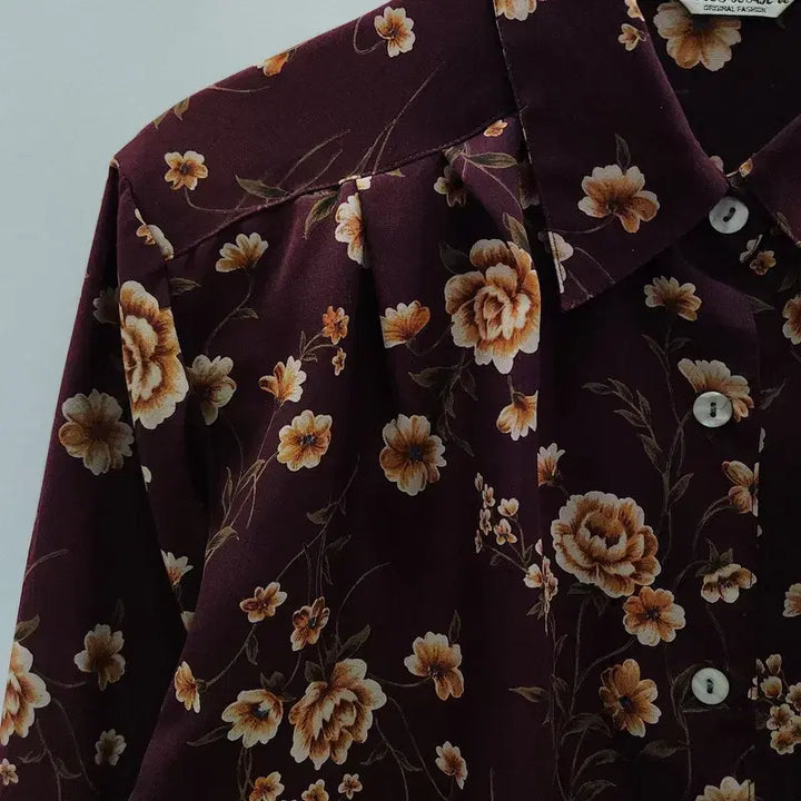 [BUNJANG] Vintage Cottage Avant-Garde Floral Blouse / 빈티지 코티지 아방가르드 플라워 와인브라운 블라우스