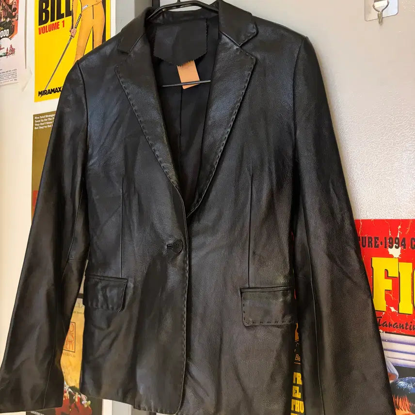 [BUNJANG] Stitch Lambskin Leather Blazer / 스티치 양가죽 레더 블레이저