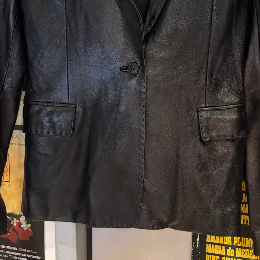 [BUNJANG] Stitch Lambskin Leather Blazer / 스티치 양가죽 레더 블레이저