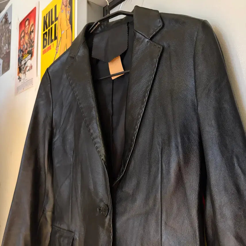 [BUNJANG] Stitch Lambskin Leather Blazer / 스티치 양가죽 레더 블레이저