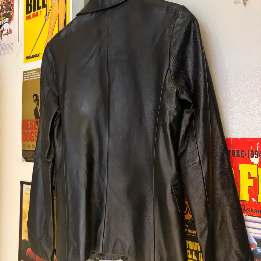 [BUNJANG] Stitch Lambskin Leather Blazer / 스티치 양가죽 레더 블레이저