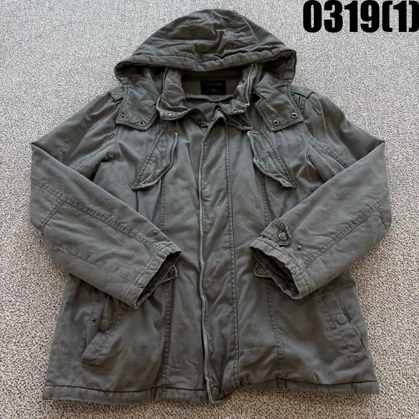 [SOLD OUT] 게스 카키색 후드 야상 자켓 XL