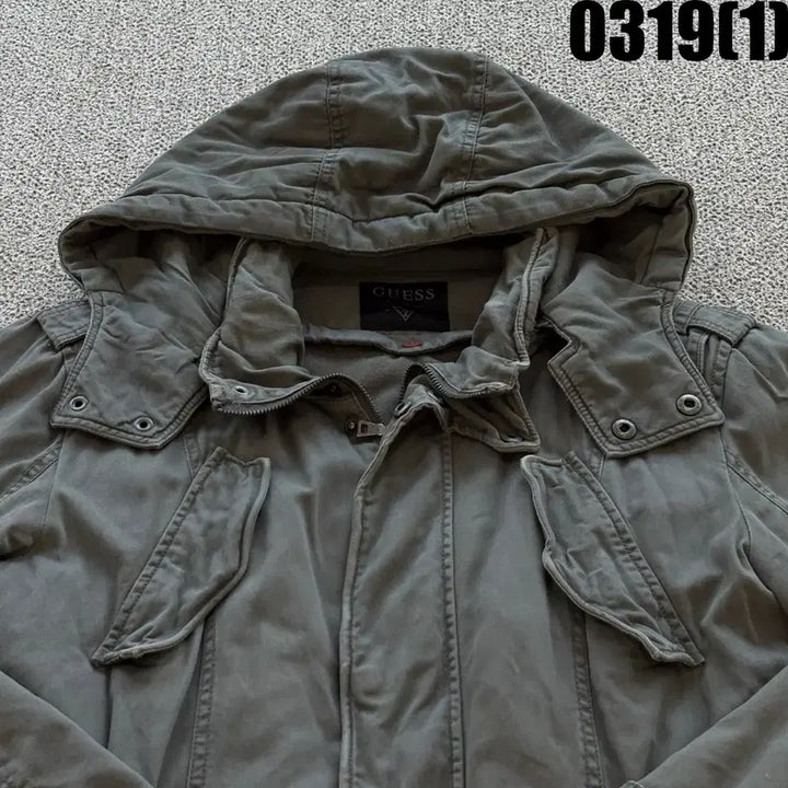 [SOLD OUT] 게스 카키색 후드 야상 자켓 XL