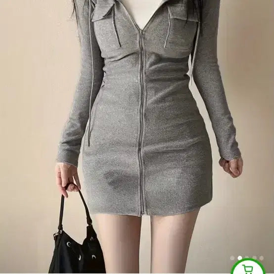 [SOLD OUT] 후드 집업 미니 원피스 그레이