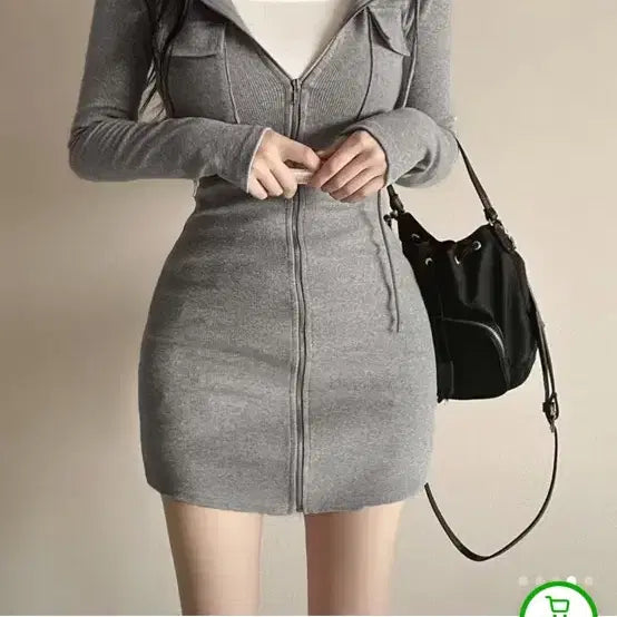 [SOLD OUT] 후드 집업 미니 원피스 그레이