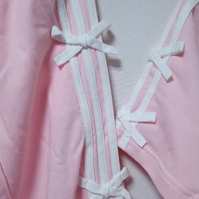 [BUNJANG] Pink Ribbon Trimmed Wide Jogger Tracksuit Set / 삼선리본테이핑 쭈리면 와이드 조거 트레이닝 세트 새상품