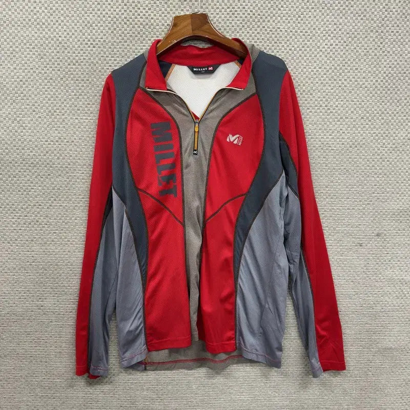 [BUNJANG] Millet Outdoor Embroidered Logo Half-Zip Long Sleeve Shirt / 밀레 아웃도어 자수로고 반집업 긴팔티 100 A07749