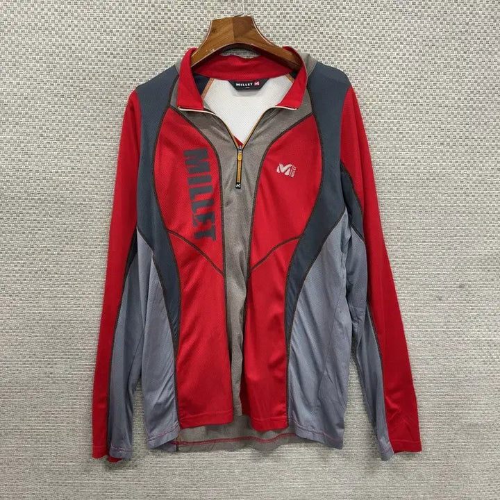 [BUNJANG] Millet Outdoor Embroidered Logo Half-Zip Long Sleeve Shirt / 밀레 아웃도어 자수로고 반집업 긴팔티 100 A07749