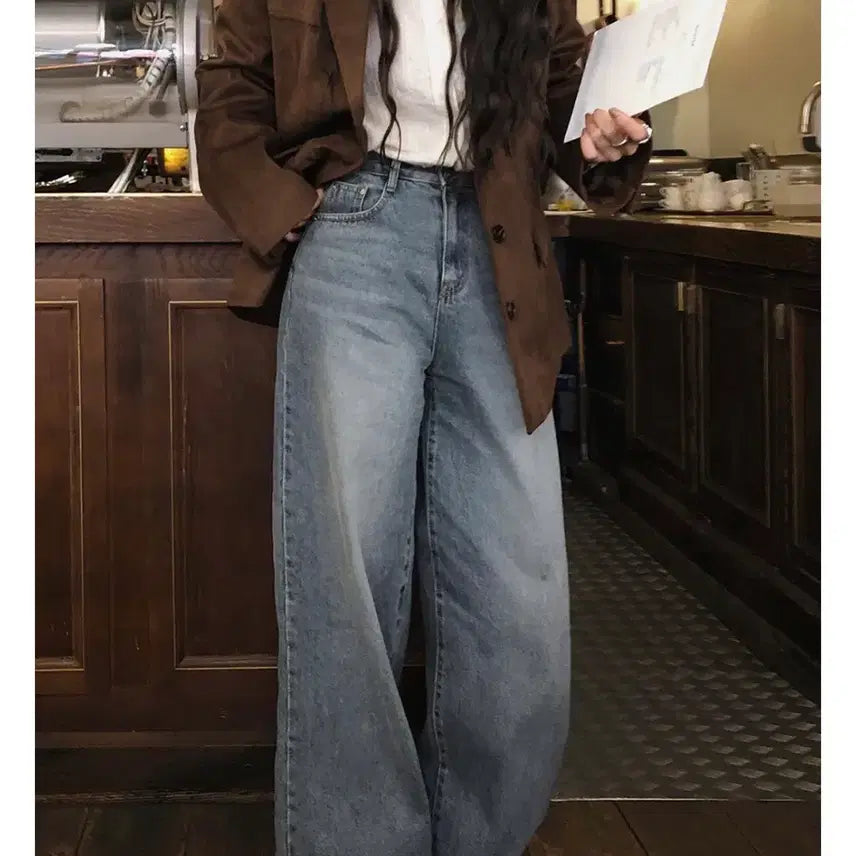 [BUNJANG] Slow and Denim Vintage Wide Snap Button Denim Pants / 슬로우앤드 빈티지 와이드 스냅버튼 데님팬츠