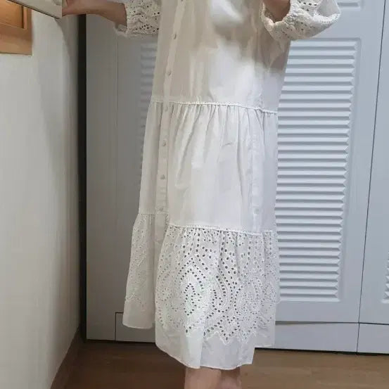[BUNJANG] The Edge Eyelet Punching White Long Dress / 새상품)더엣지 아일렛 펀칭 화이트 원피스 ( 착샷잇음)