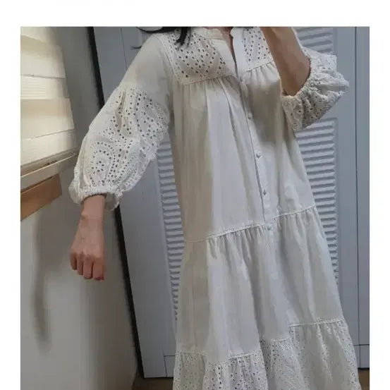 [BUNJANG] The Edge Eyelet Punching White Long Dress / 새상품)더엣지 아일렛 펀칭 화이트 원피스 ( 착샷잇음)