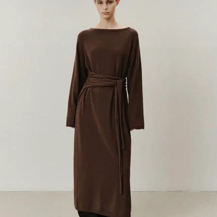 [BUNJANG] Mohan TVF Merino Wool Tie Knit Dress / 모한 TVF MERINO WOOL TIE KNIT DRESS 브라운