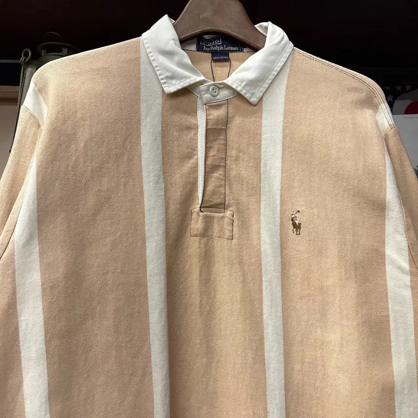[BUNJANG] Polo Ralph Lauren Rugby Shirt / 90s 폴로 랄프로렌 살몬 스트라이프 브라운포니 럭비셔츠 N912
