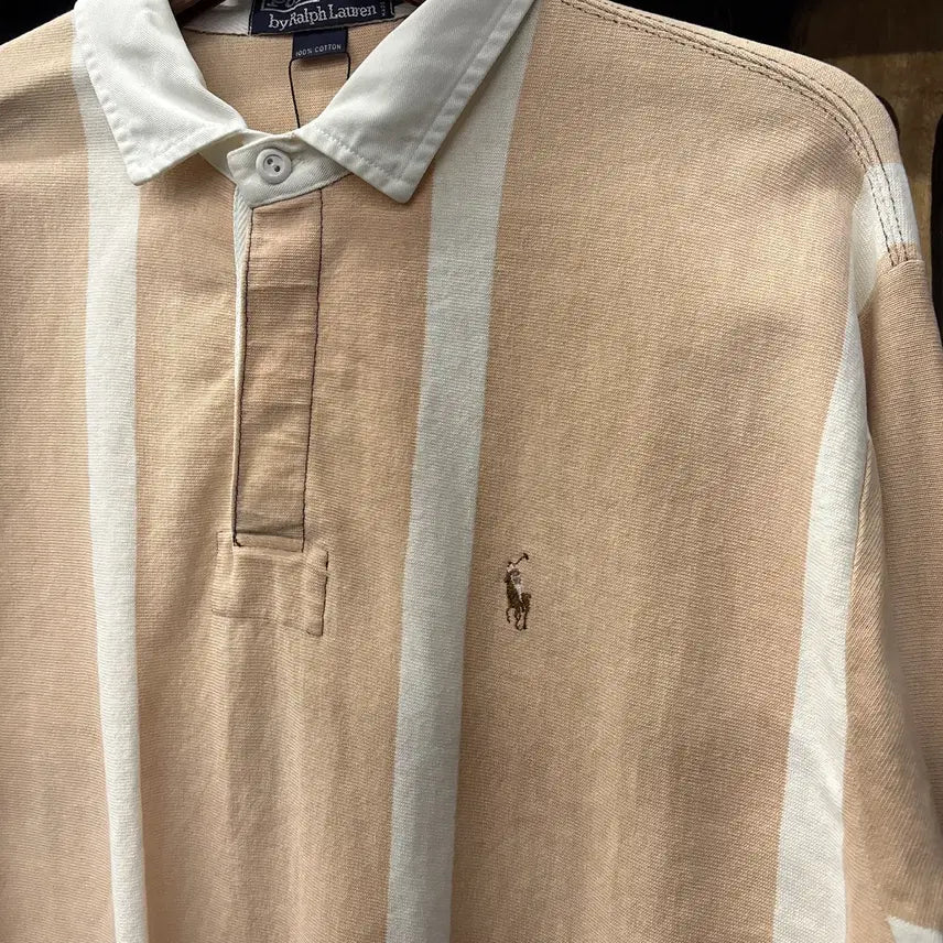 [BUNJANG] Polo Ralph Lauren Rugby Shirt / 90s 폴로 랄프로렌 살몬 스트라이프 브라운포니 럭비셔츠 N912