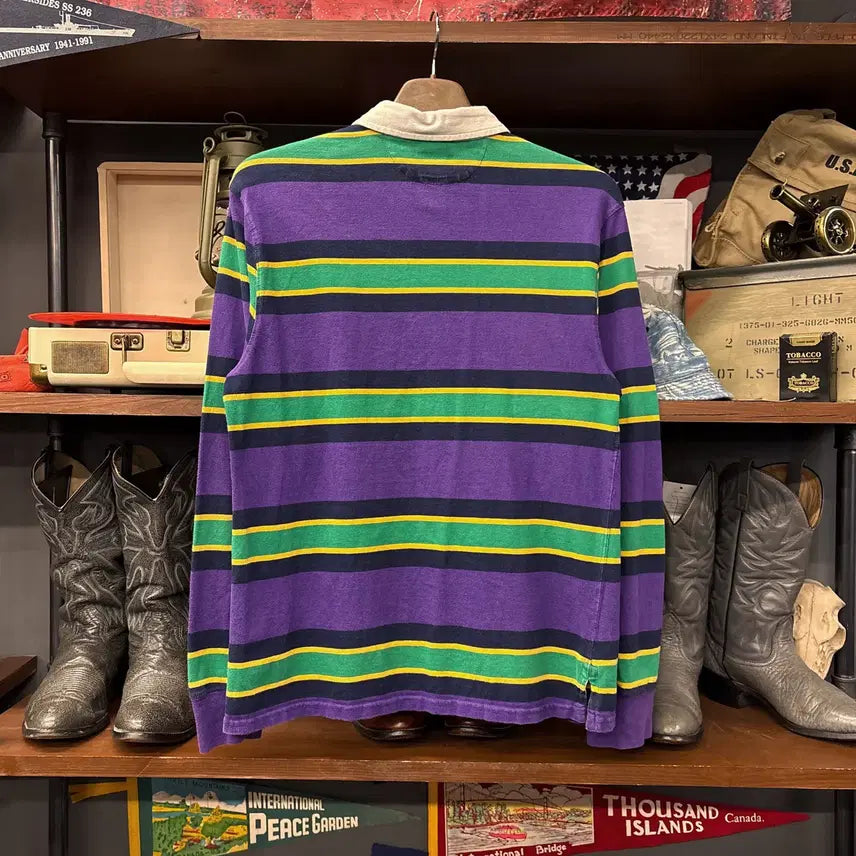 [BUNJANG] Polo Ralph Lauren Striped Rugby Shirt / 신형라벨 폴로 랄프로렌 멀티컬러 스트라이프 저지 럭비셔츠 퍼플 N913