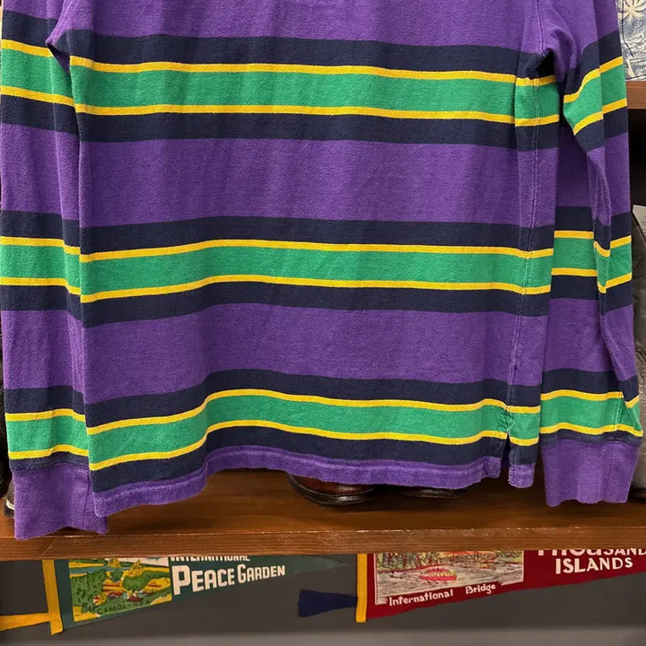 [BUNJANG] Polo Ralph Lauren Striped Rugby Shirt / 신형라벨 폴로 랄프로렌 멀티컬러 스트라이프 저지 럭비셔츠 퍼플 N913