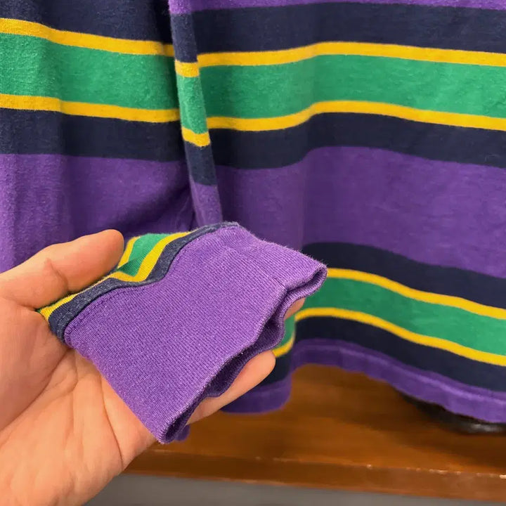 [BUNJANG] Polo Ralph Lauren Striped Rugby Shirt / 신형라벨 폴로 랄프로렌 멀티컬러 스트라이프 저지 럭비셔츠 퍼플 N913