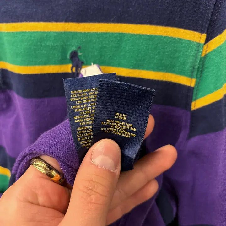 [BUNJANG] Polo Ralph Lauren Striped Rugby Shirt / 신형라벨 폴로 랄프로렌 멀티컬러 스트라이프 저지 럭비셔츠 퍼플 N913
