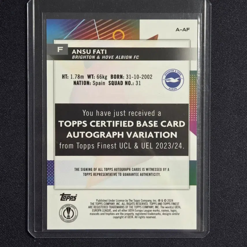 [BUNJANG] Topps Finest Ansu Fati Auto Card / [스포츠 카드]Topps Finest 안수 파티 오토
