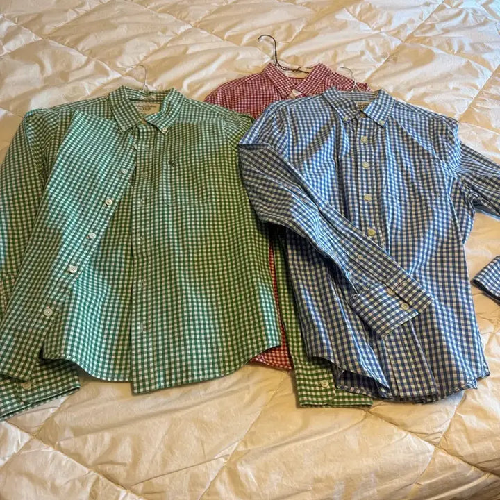 [BUNJANG] Abercrombie &amp; Fitch Gingham Check Shirt Bundle Set / 남자셔츠3장아베크롬비 깅엄체크 셔츠 그린/블루/레드 후아유/H&amp;M