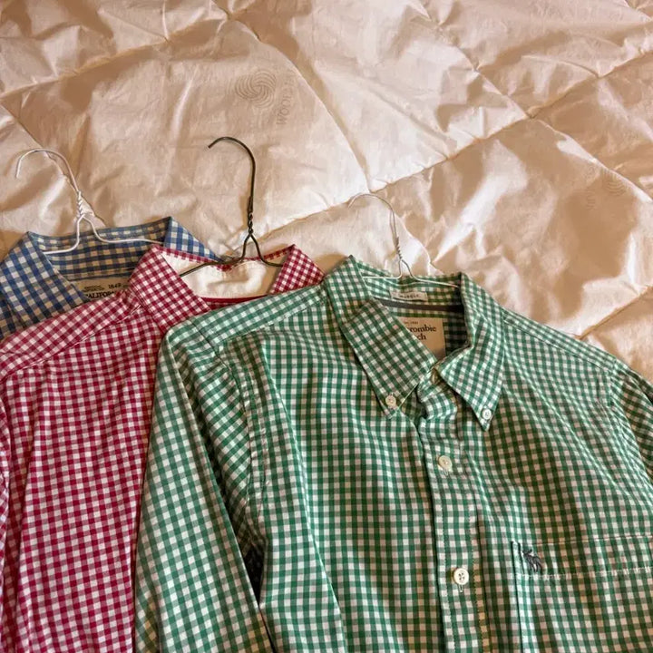 [BUNJANG] Abercrombie &amp; Fitch Gingham Check Shirt Bundle Set / 남자셔츠3장아베크롬비 깅엄체크 셔츠 그린/블루/레드 후아유/H&amp;M