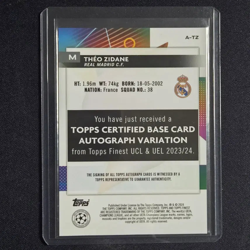 [BUNJANG] Topps Finest Zinedine Zidane Rookie Autograph Card / [스포츠 카드]Topps Finest 테오 지단 루키 오토