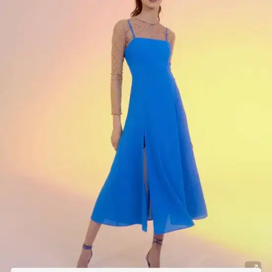 [BUNJANG] Daysdays Doris Blue Square Neck Dress / 데이즈데이즈 롱 스퀘어넥 파란색 드레스 doris dress 휴양지 원피