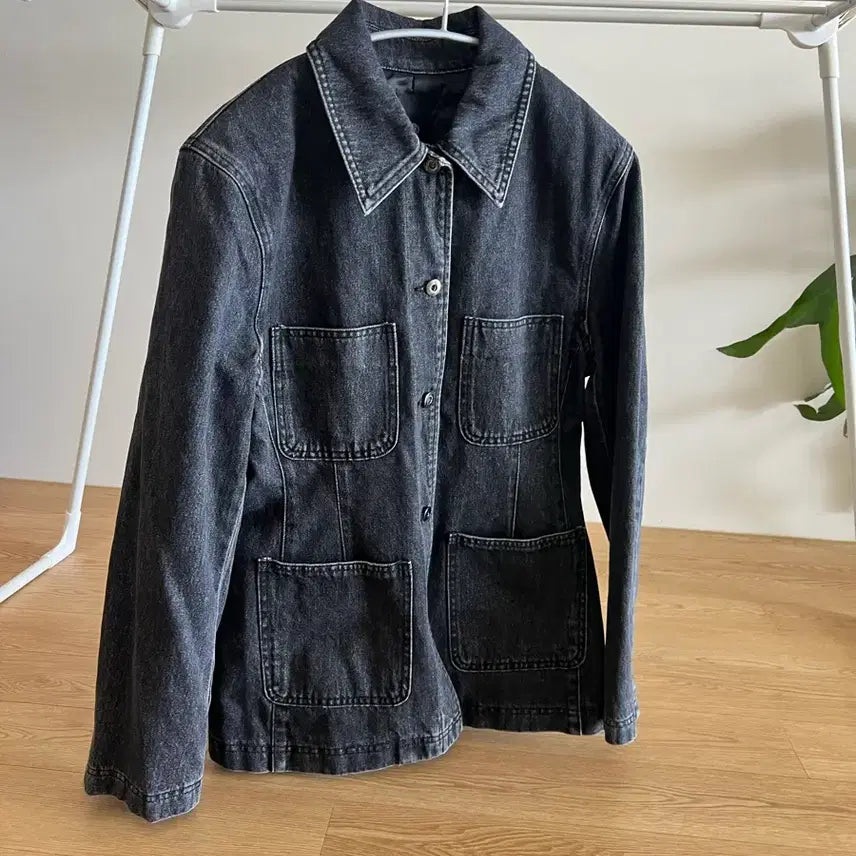 [BUNJANG] Blossom H Washed Black Denim Work Jacket / 블랙 데님 워크 자켓