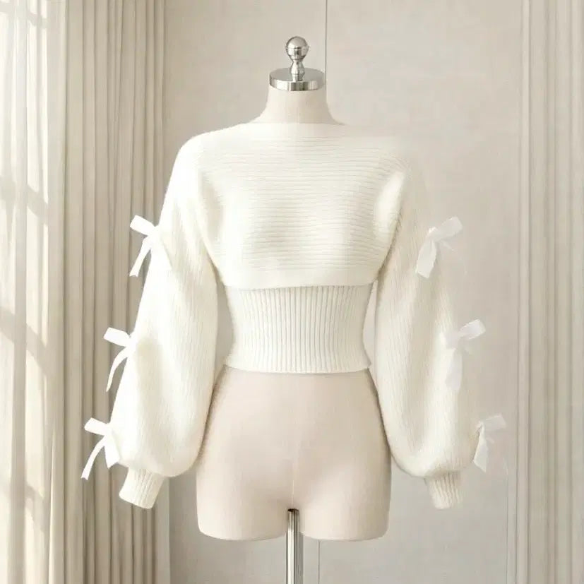 [BUNJANG] YeoriFit Balletcore Ribbon Knit Two-Piece Set / 여리핏 발레코어 리본 니트나시+가디건+치마 투피스 세트