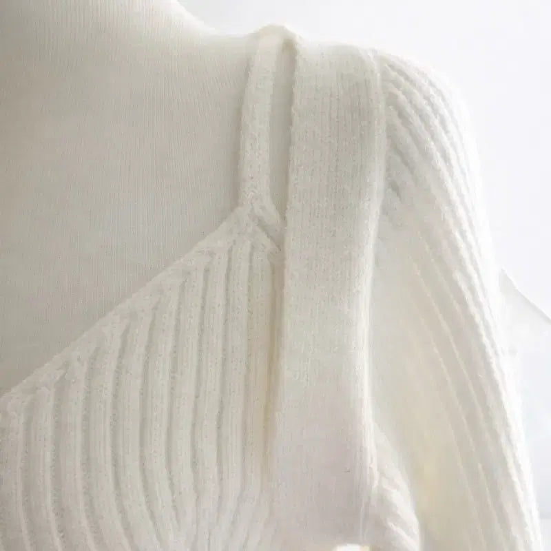 [BUNJANG] YeoriFit Balletcore Ribbon Knit Two-Piece Set / 여리핏 발레코어 리본 니트나시+가디건+치마 투피스 세트