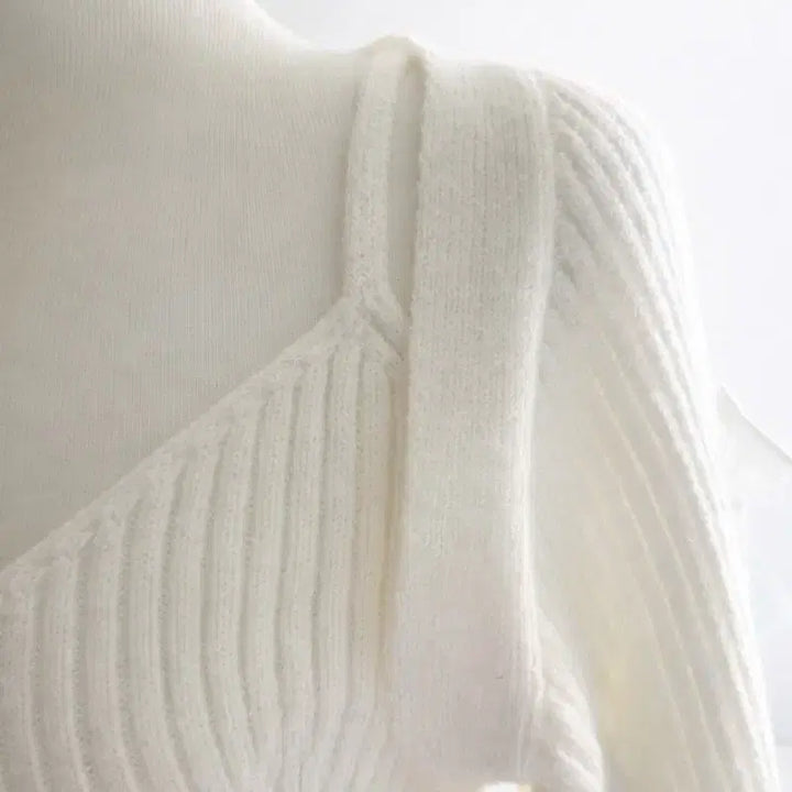 [BUNJANG] YeoriFit Balletcore Ribbon Knit Two-Piece Set / 여리핏 발레코어 리본 니트나시+가디건+치마 투피스 세트