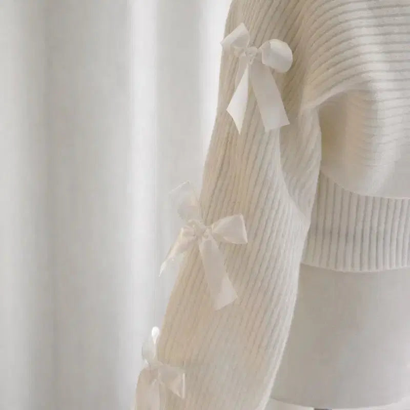 [BUNJANG] YeoriFit Balletcore Ribbon Knit Two-Piece Set / 여리핏 발레코어 리본 니트나시+가디건+치마 투피스 세트