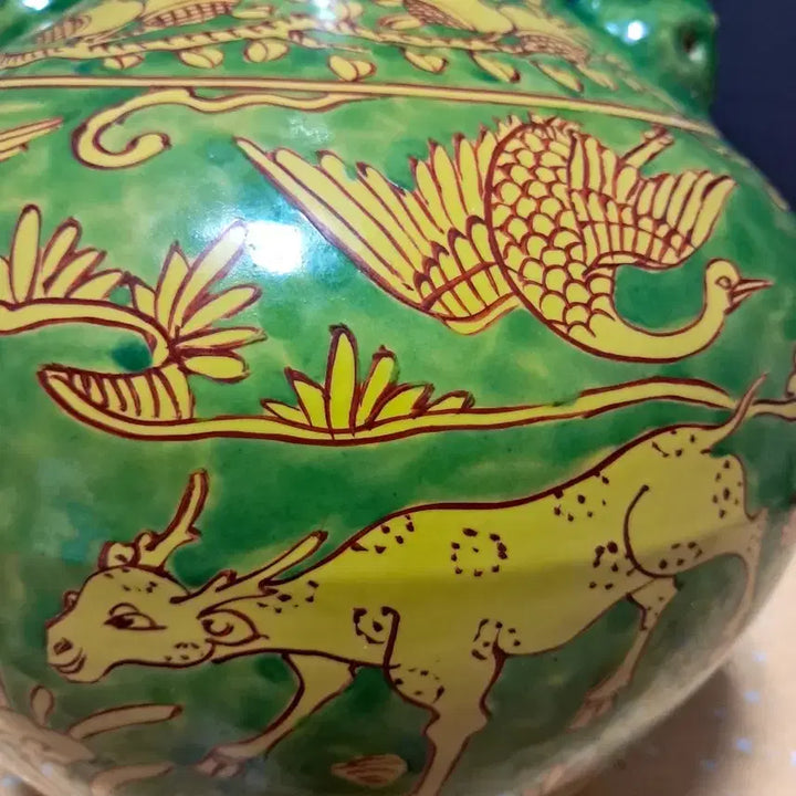 [BUNJANG] Celadon Porcelain Twin Dragon Vase (Height Approx. 29cm) / 녹유황지 쌍용문 양이화병(높이약 29cm)