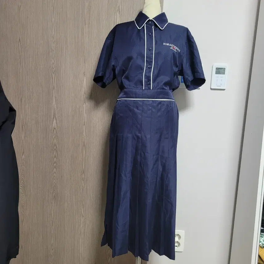 [BUNJANG] Romantic Crown Navy Pleated Long Dress / 로맨틱크라운 네이비 플리츠 롱 원피스