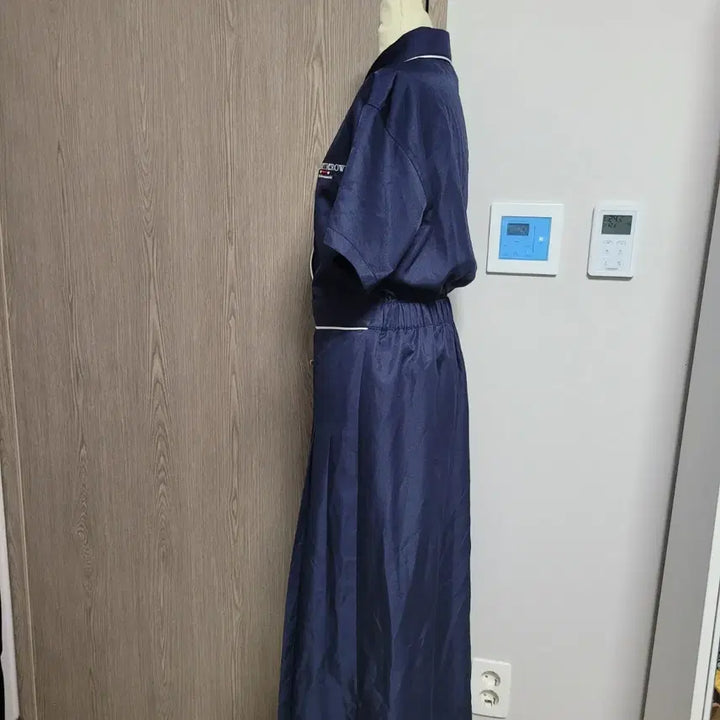 [BUNJANG] Romantic Crown Navy Pleated Long Dress / 로맨틱크라운 네이비 플리츠 롱 원피스