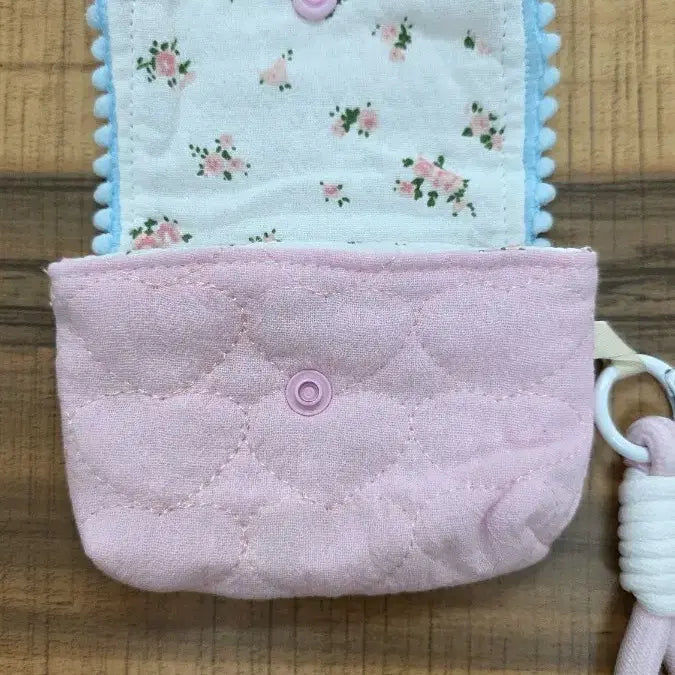 [BUNJANG] Handmade Pink Floral Mini Pouch Keyring / 핸드메이드 핑크 꽃무늬 미니 파우치 키링