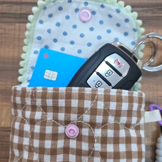 [BUNJANG] Handmade Pink Floral Mini Pouch Keyring / 핸드메이드 핑크 꽃무늬 미니 파우치 키링