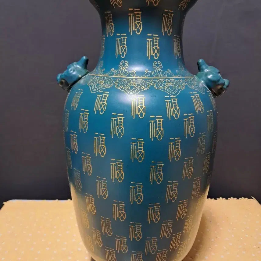 [BUNJANG] 녹청자색 복자문양 도자기 화병(높이약 39cm) / 녹청자색 복자문양 도자기 화병(높이약 39cm)